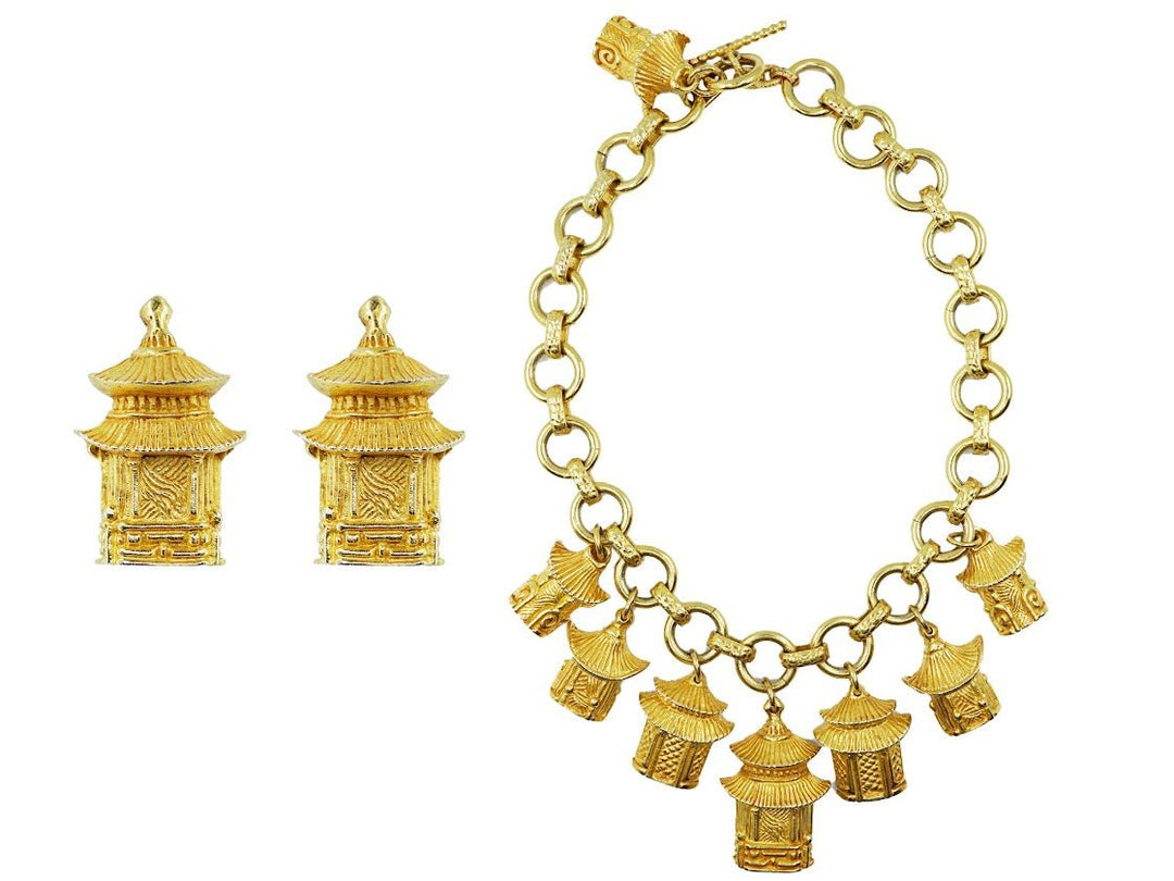 1980s Dominique Aurentis Paris Pagoda Necklace and Earrings