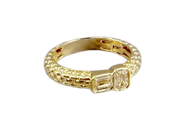 14k Textured Band Ring with Diamonds
