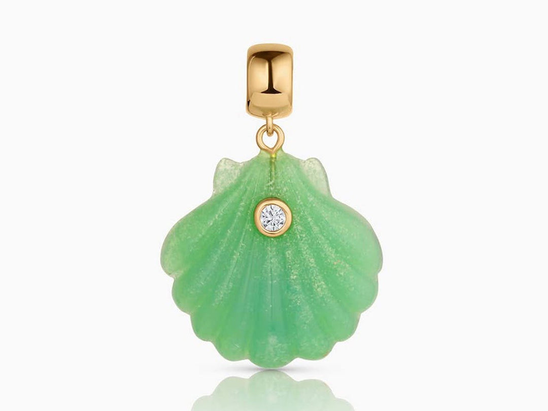 Chrysoprase Scallop Shell Charm with Bail and CZ