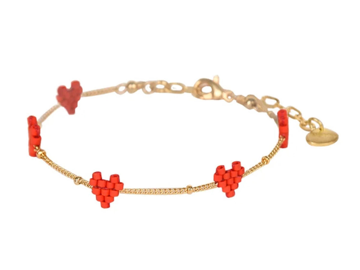 Mini Beaded Red Heart Bracelet