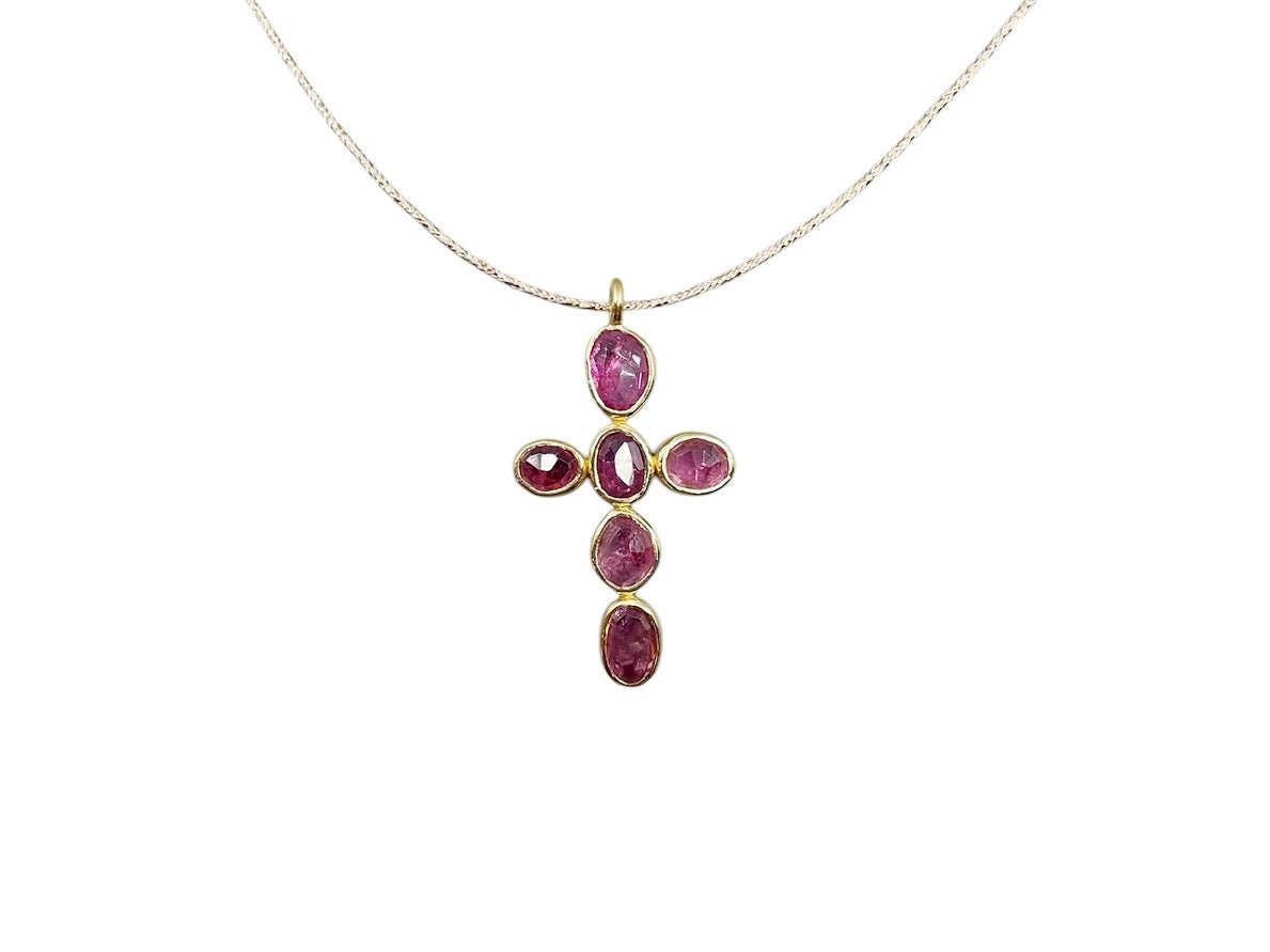 Pink Tourmaline Cross Necklace