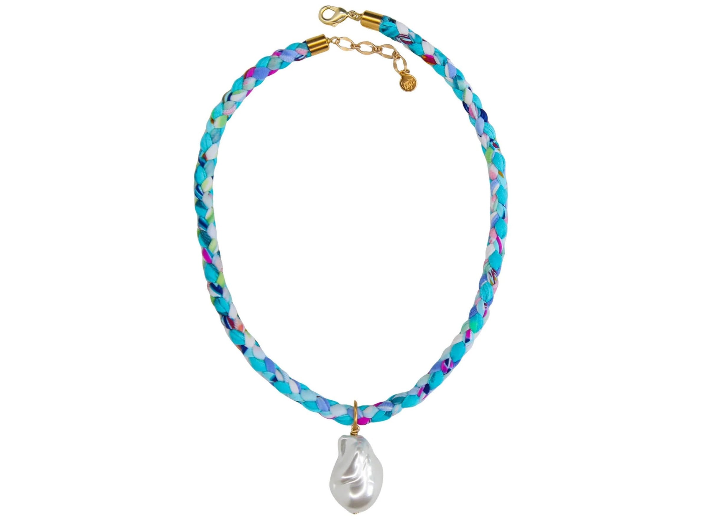 Turquoise Woven Necklace with Pearl Charm