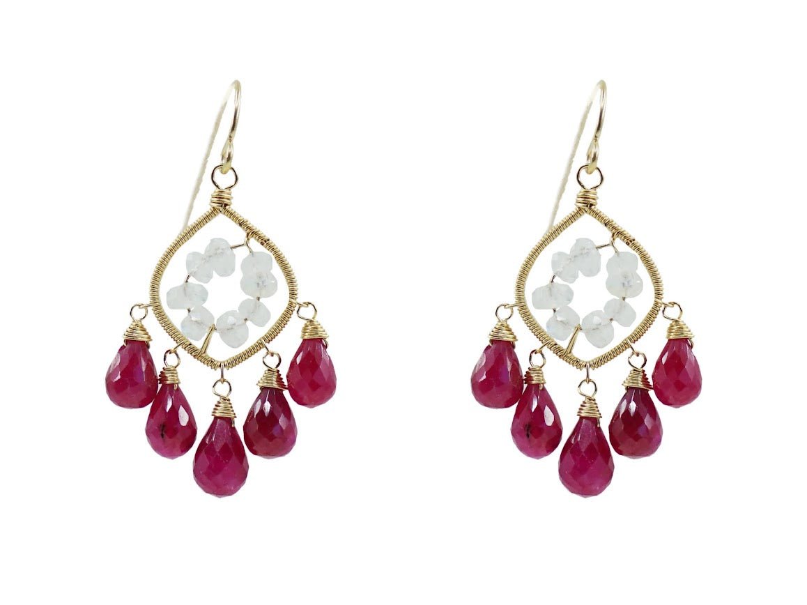 Ruby and Moonstone Drop Earrings