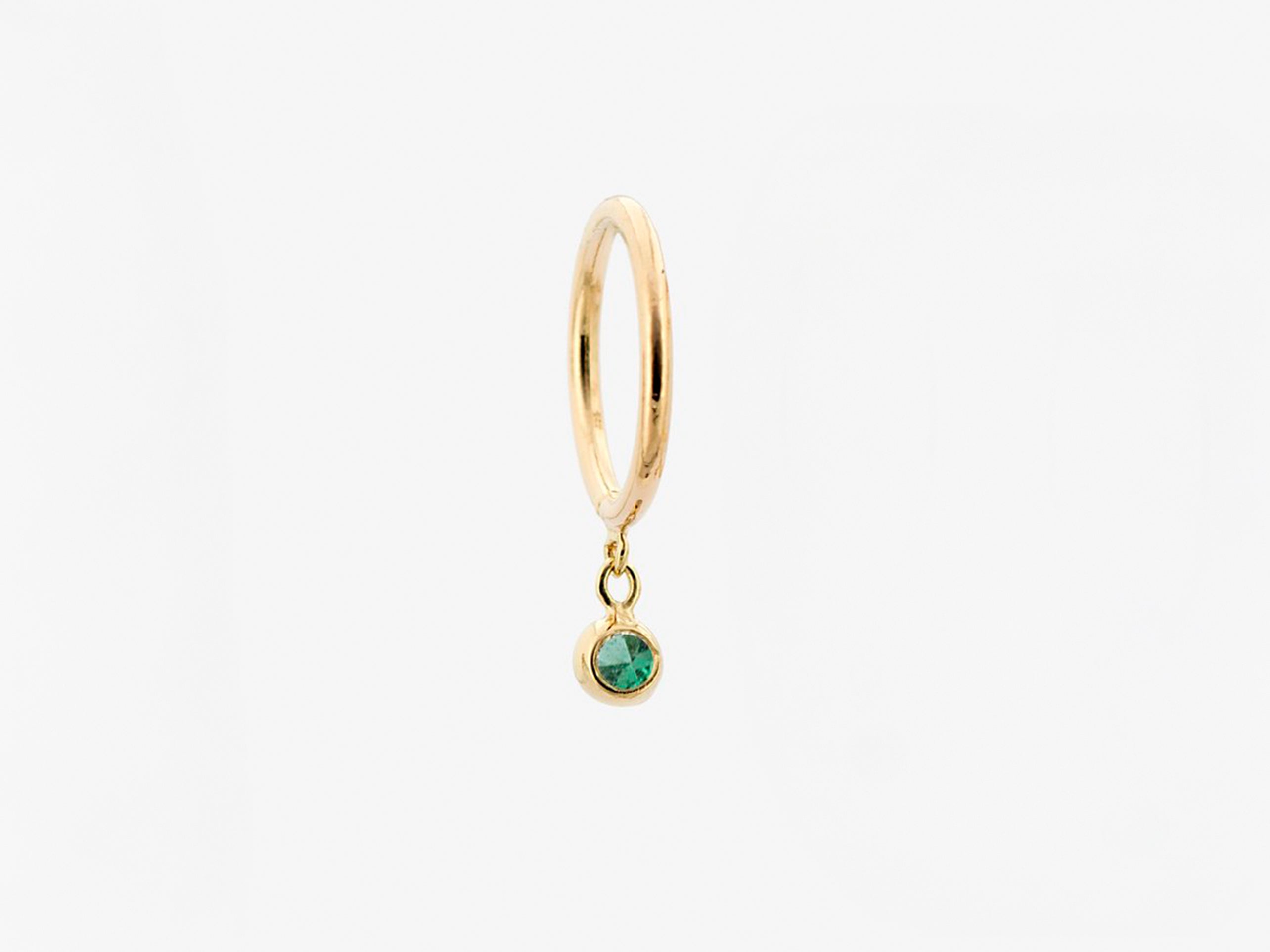 14k 8mm Emerald Droplet Huggie Hoop