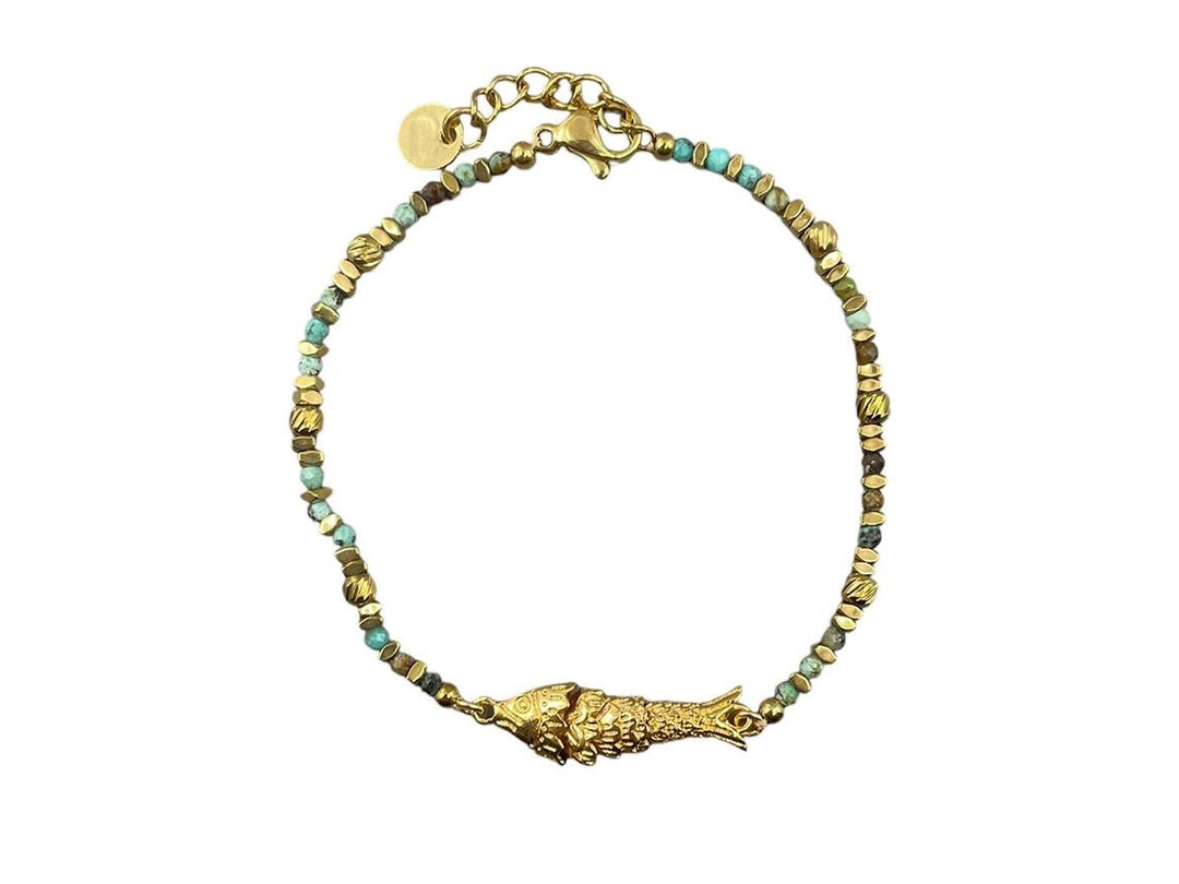 Gold and Turquoise Fish Charm Bracelet