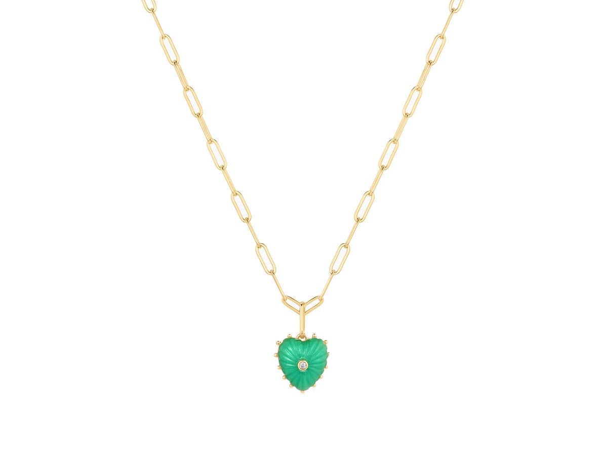 Chrysoprase Heart Charm Necklace with CZ