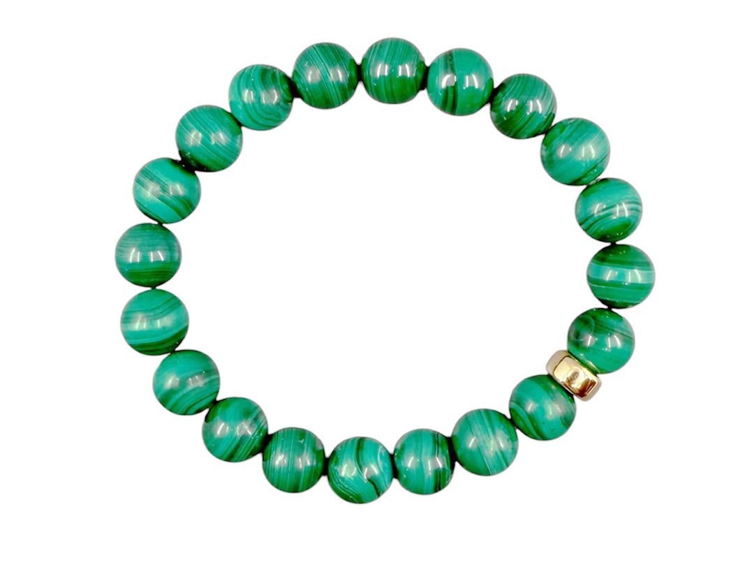 Malachite Stretch Bracelet with Gold Bead