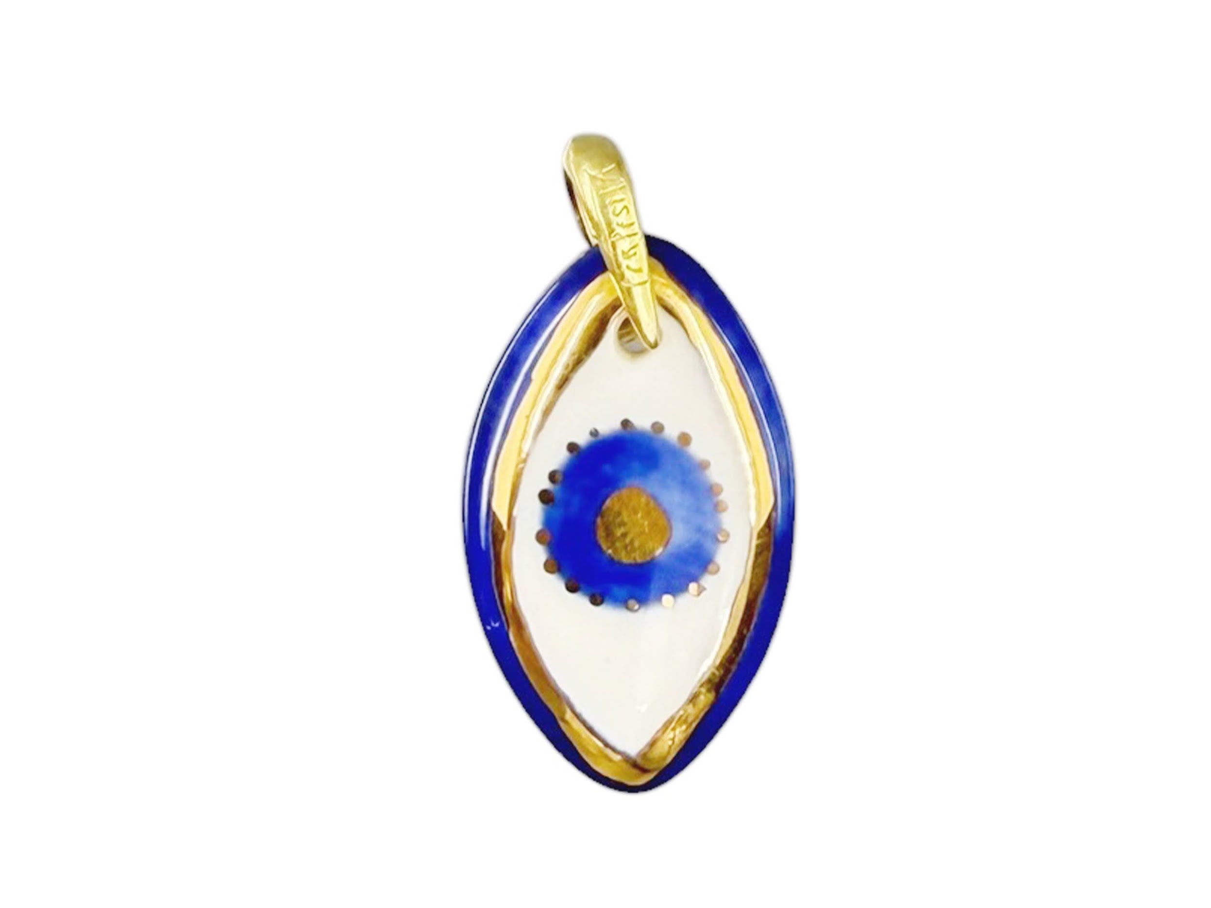 Handpainted Italian Porcelain Navy, Gold, and White Evil Eye Charm