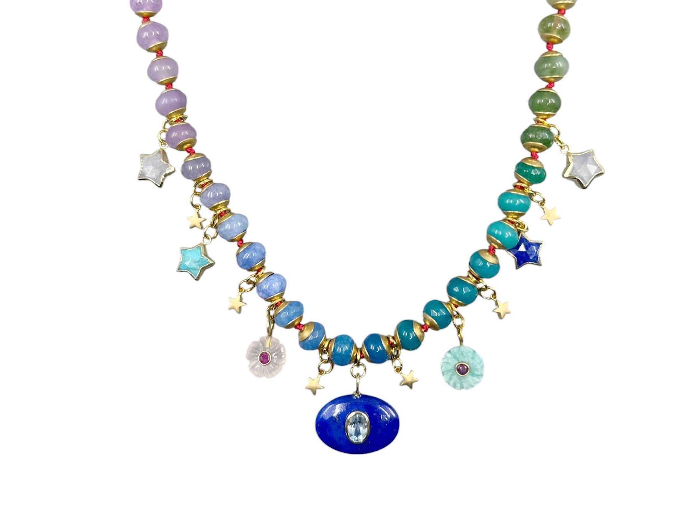 One-of-a-Kind Semiprecious Bead Necklace with Charms
