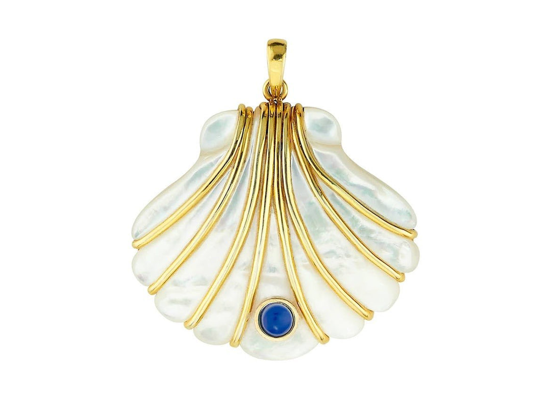 Gold and MOP Clam Shell Charm with Lapis