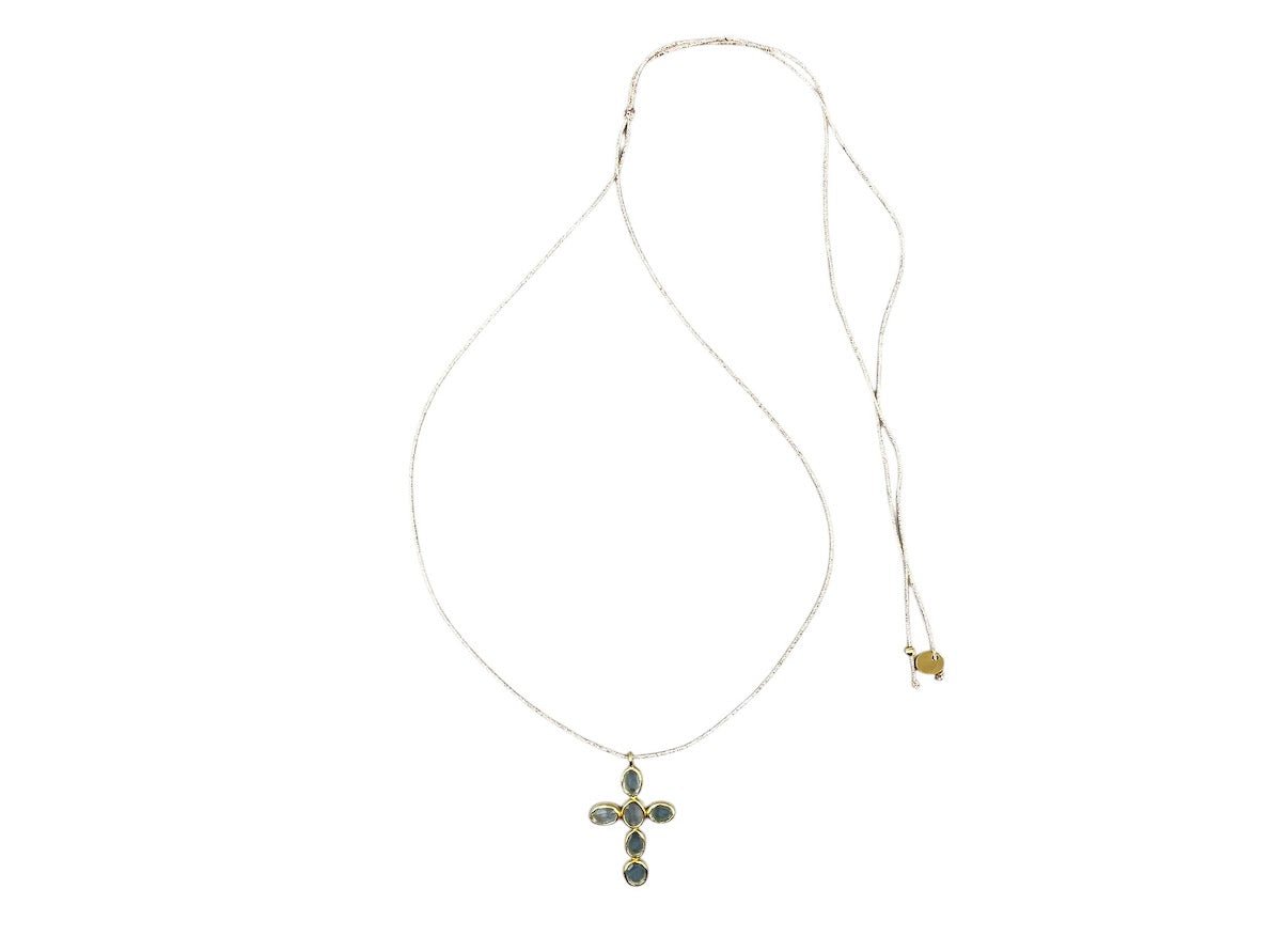 Blue Tourmaline Cross Necklace