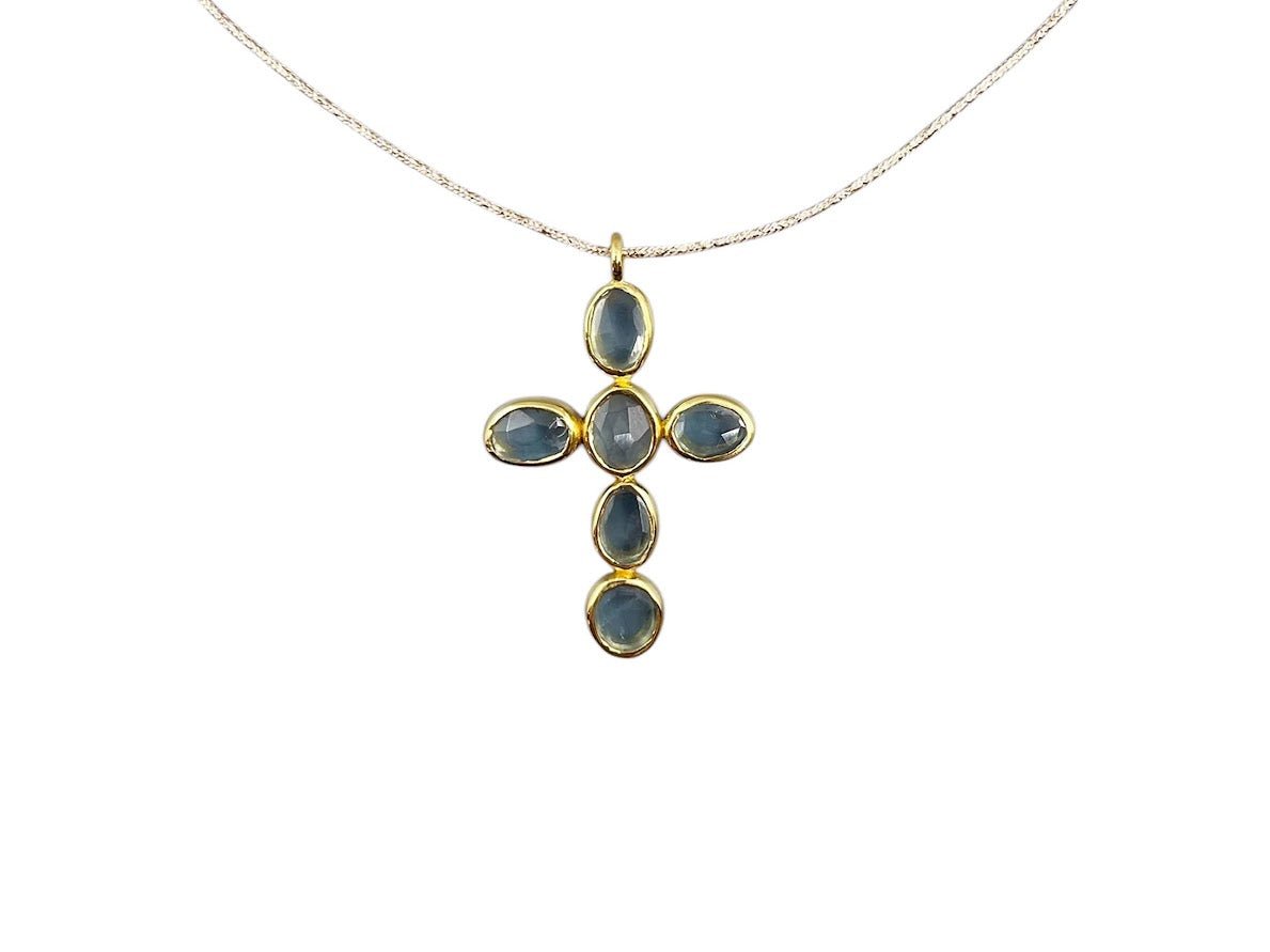 Blue Tourmaline Cross Necklace