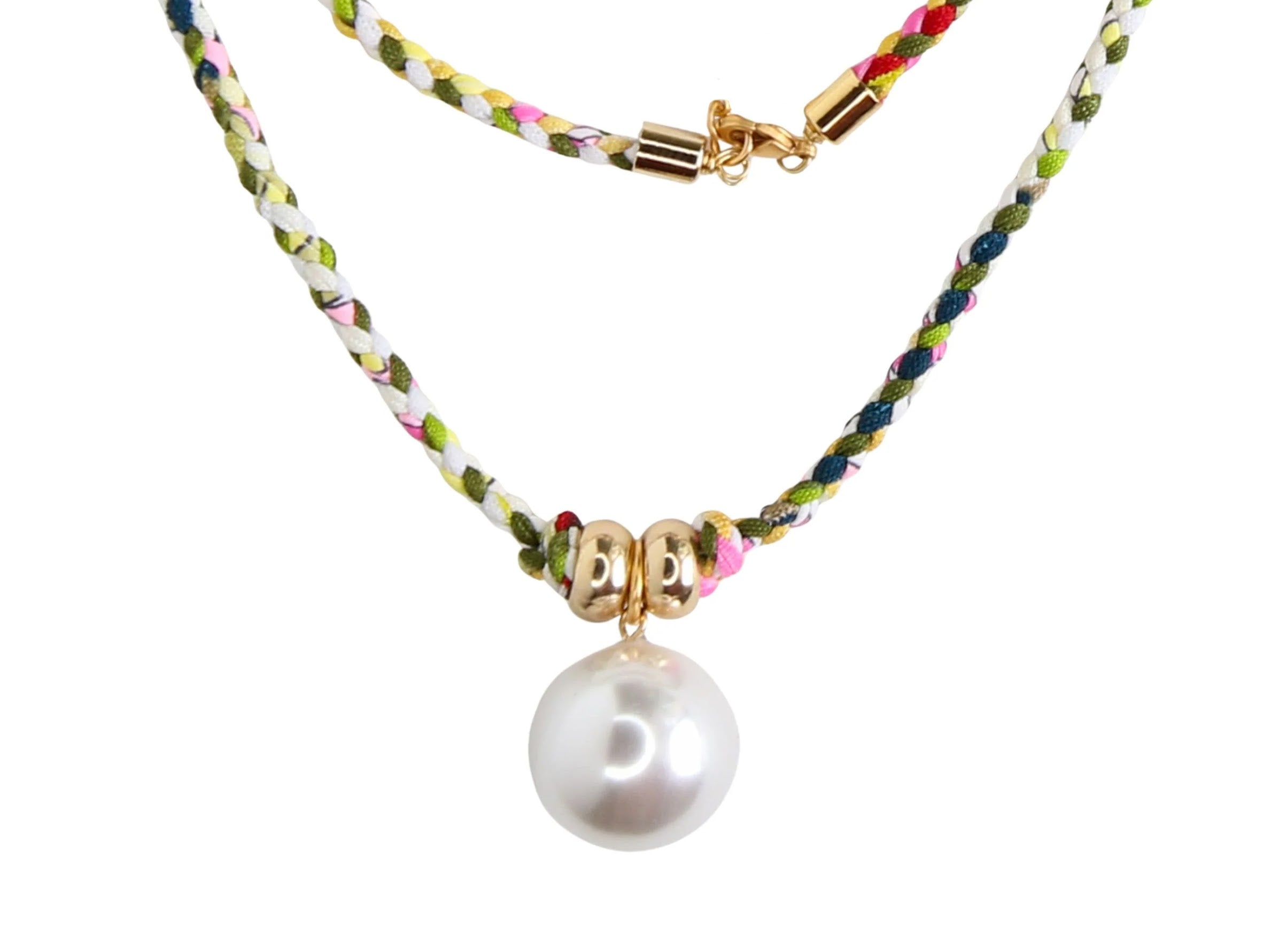 Yellow Braided Necklace with Pearl