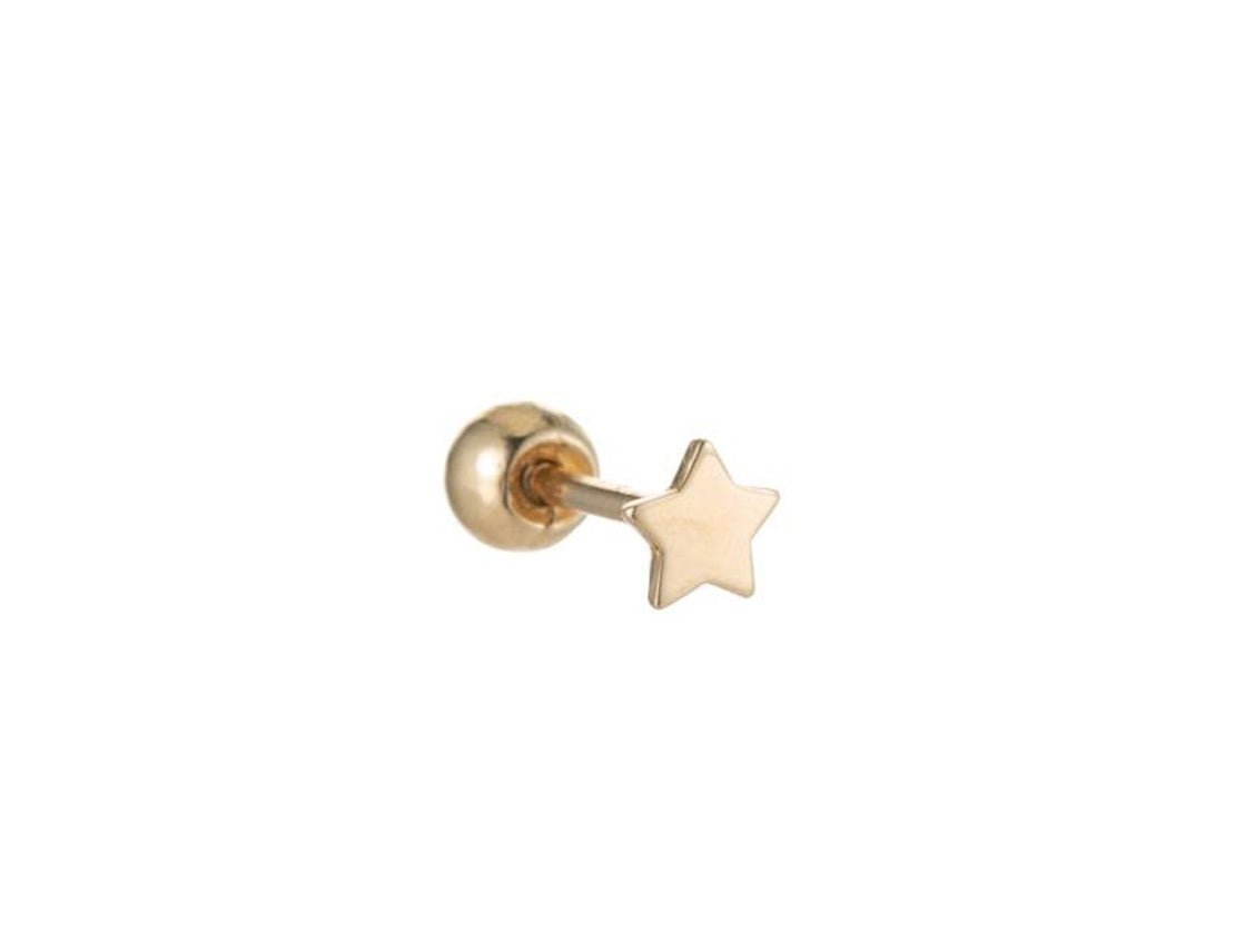 14k Star Stud Earring with Barbell for Cartilage
