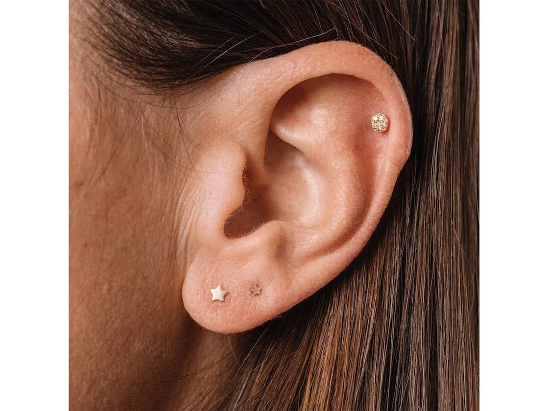 14k Star Stud Earring with Barbell for Cartilage