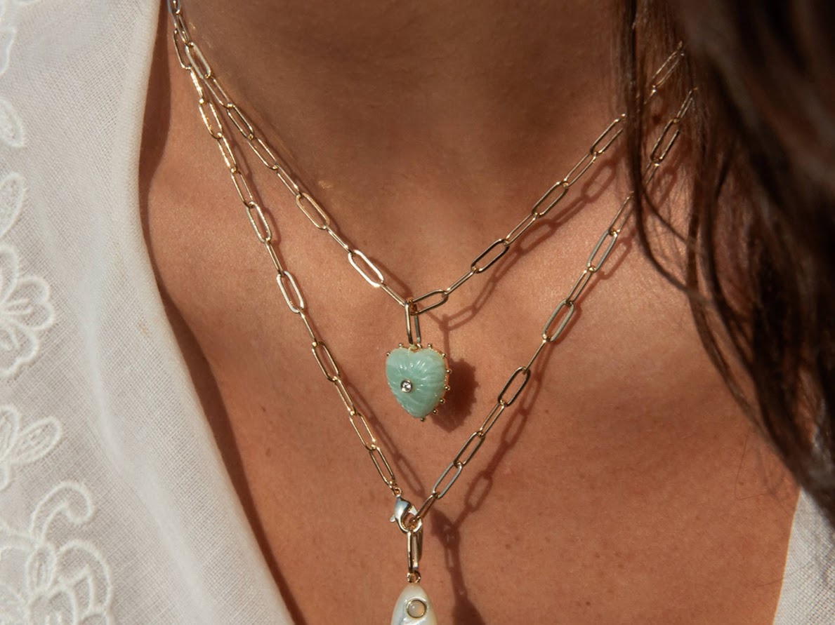 Small Carved Amazonite Heart Charm