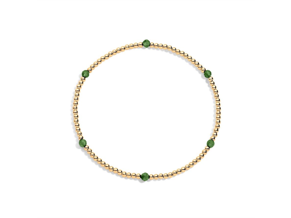 Gold and Emerald 2mm Bead Bracelet