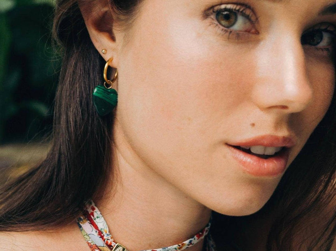 Malachite Heart Huggie Hoop Earrings