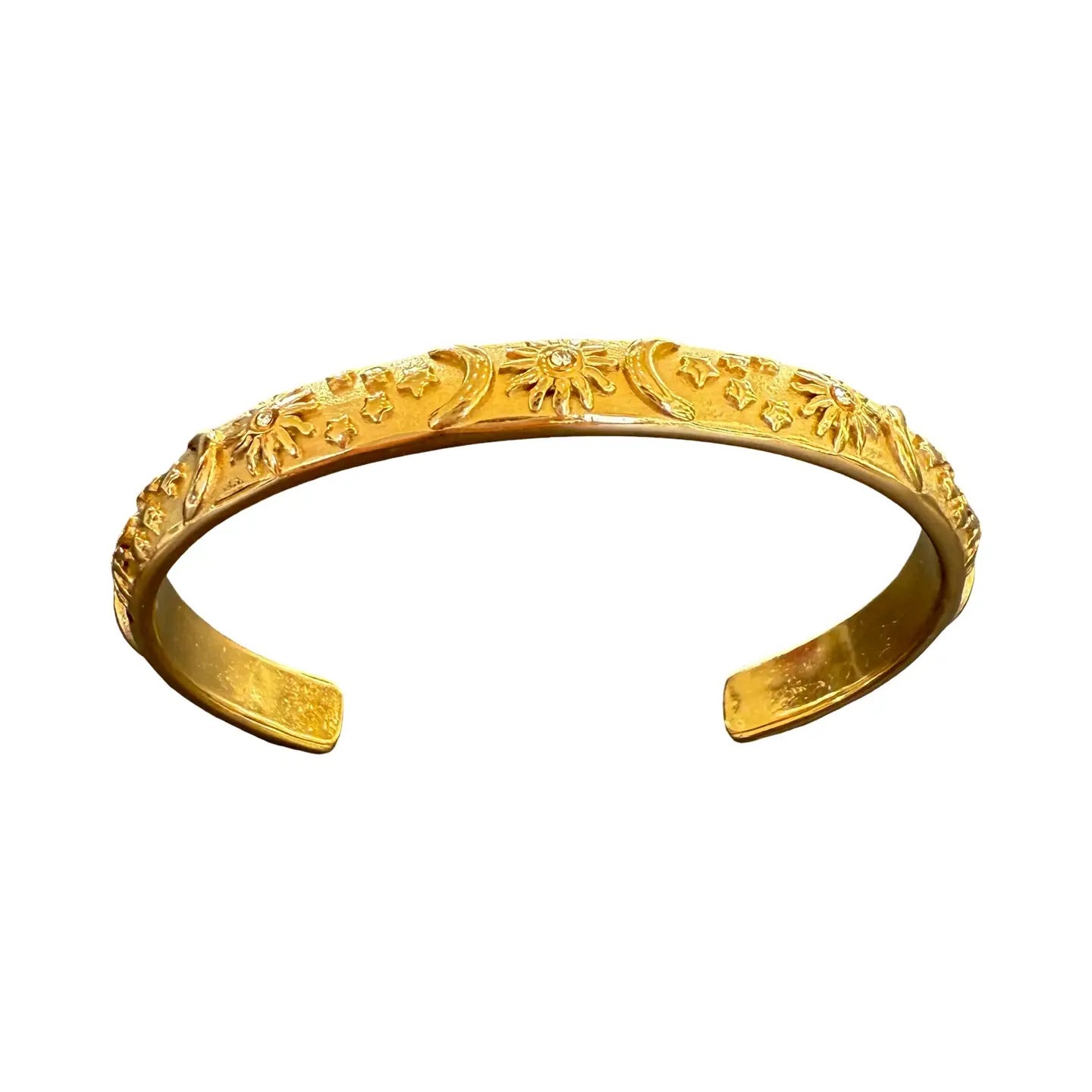 Gold Bangle with Embossed Celestial Motifs