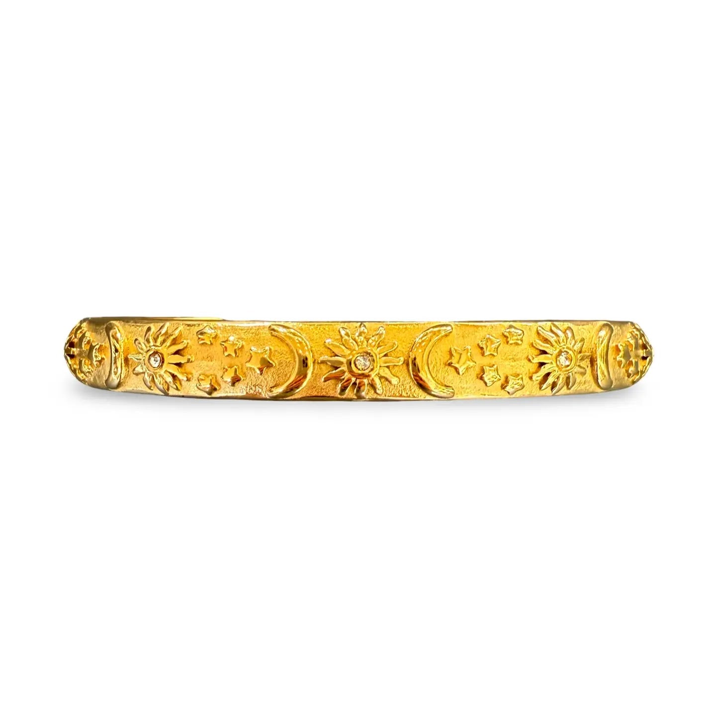 Gold Bangle with Embossed Celestial Motifs