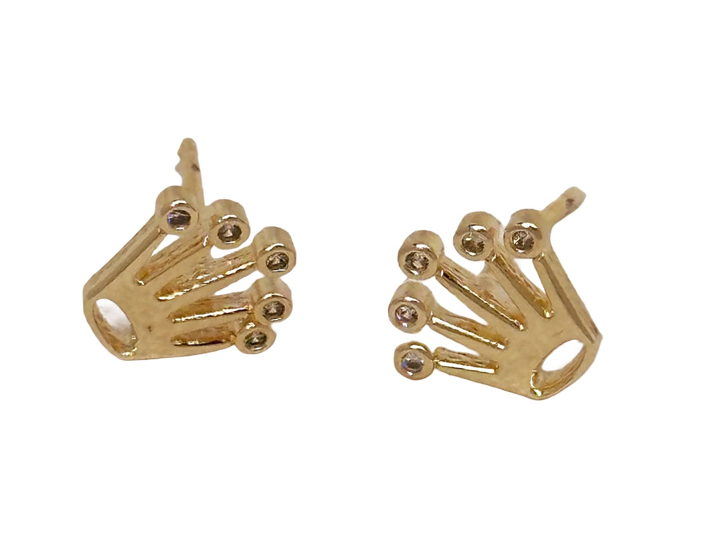 Gold Crown Stud Earrings with CZs