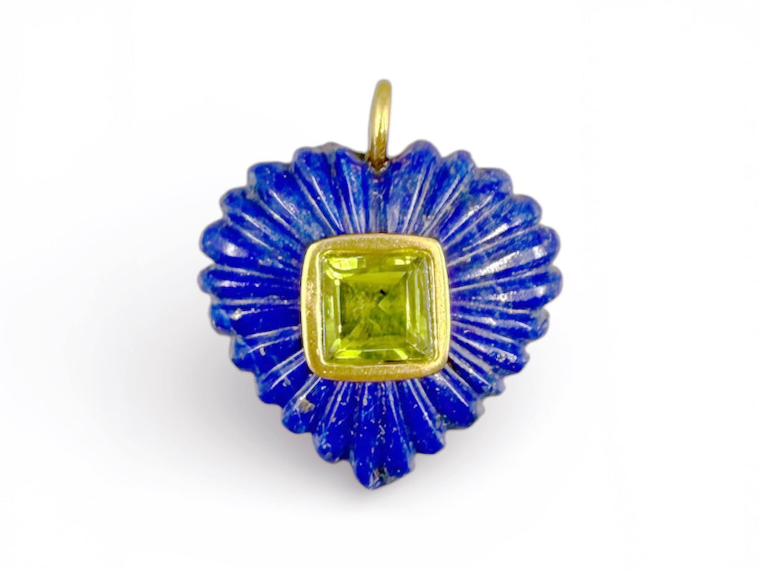 Carved Lapis Heart Charm with Peridot