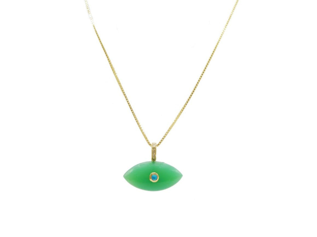 14k Chrysoprase Evil Eye Necklace with Turquoise and Diamonds