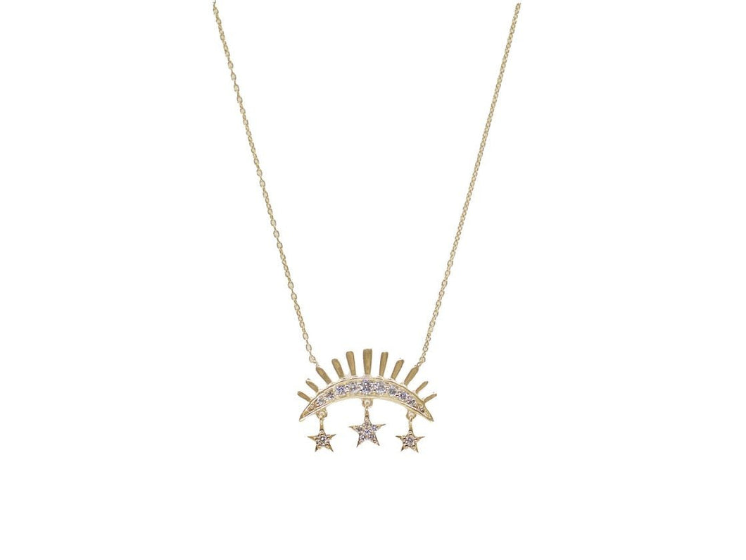 14k Yellow Gold Moon and Star Necklace with Diamonds