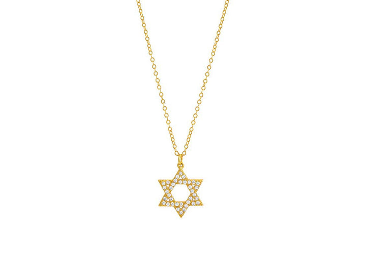 Gold Star of David Necklace with Pave CZs