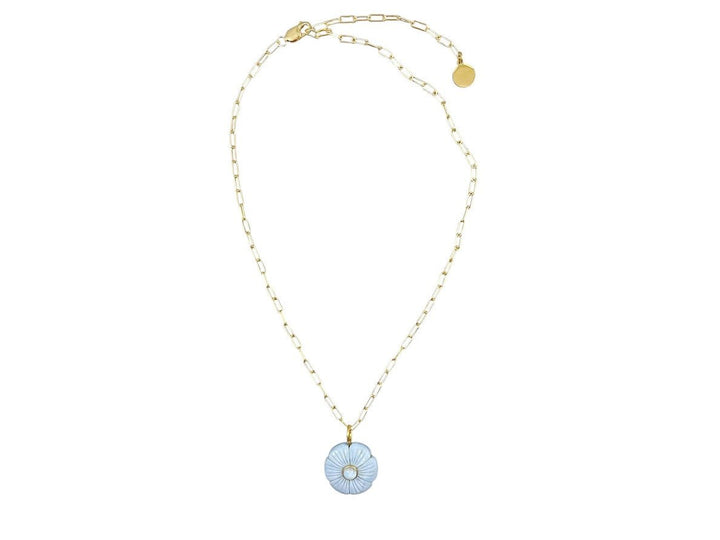 Blue Opal and Rainbow Moonstone Flower Charm Necklace