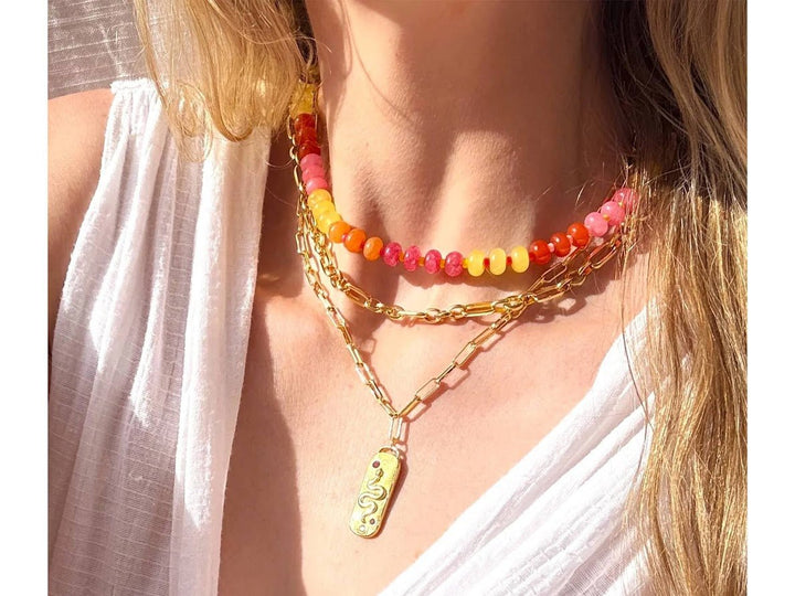Orange, Pink, Yellow, and Red Bead Necklace