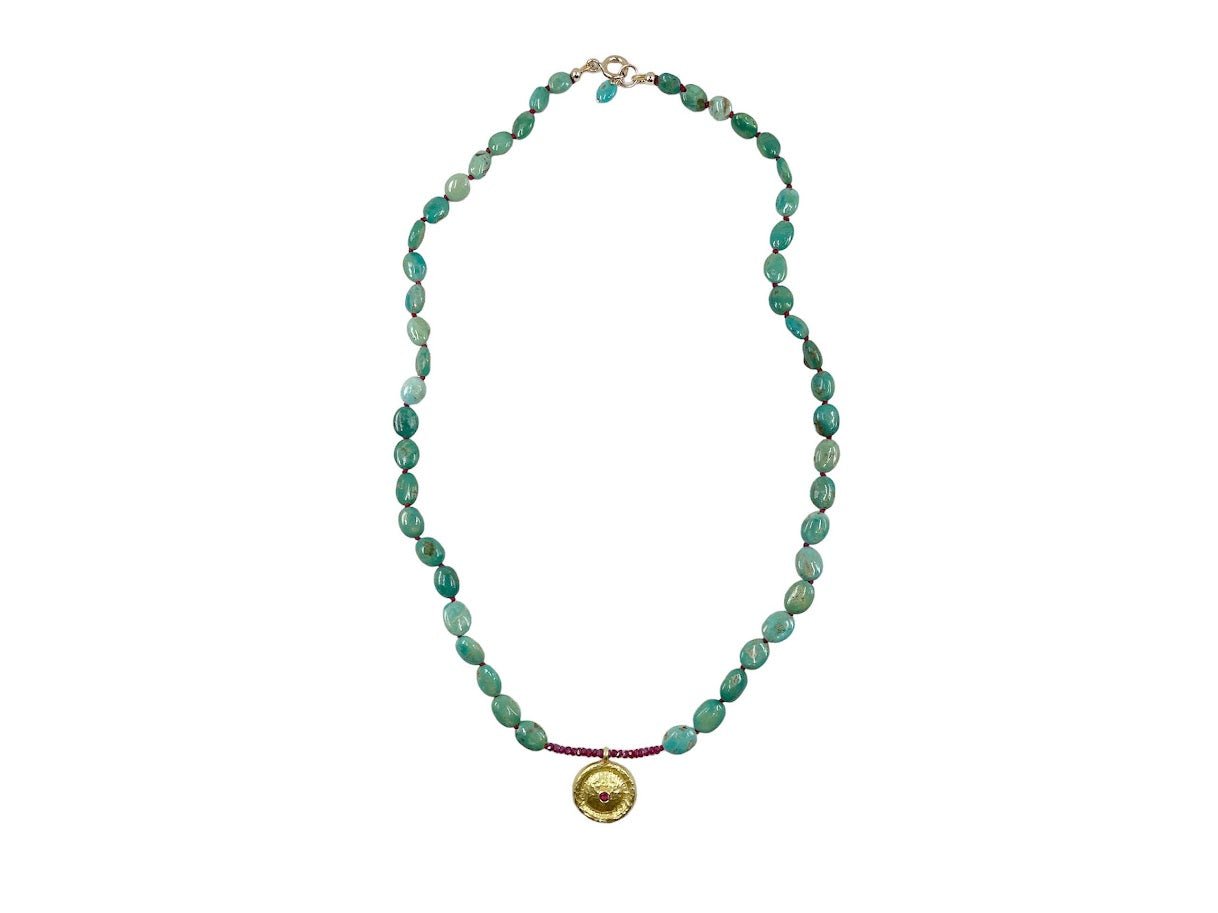 Kingsman Turquoise Necklace with Ruby Pendant