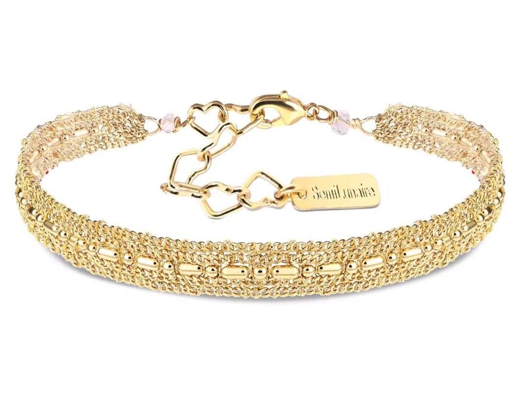 Narrow Woven Chain Bracelet with Gold Spacers