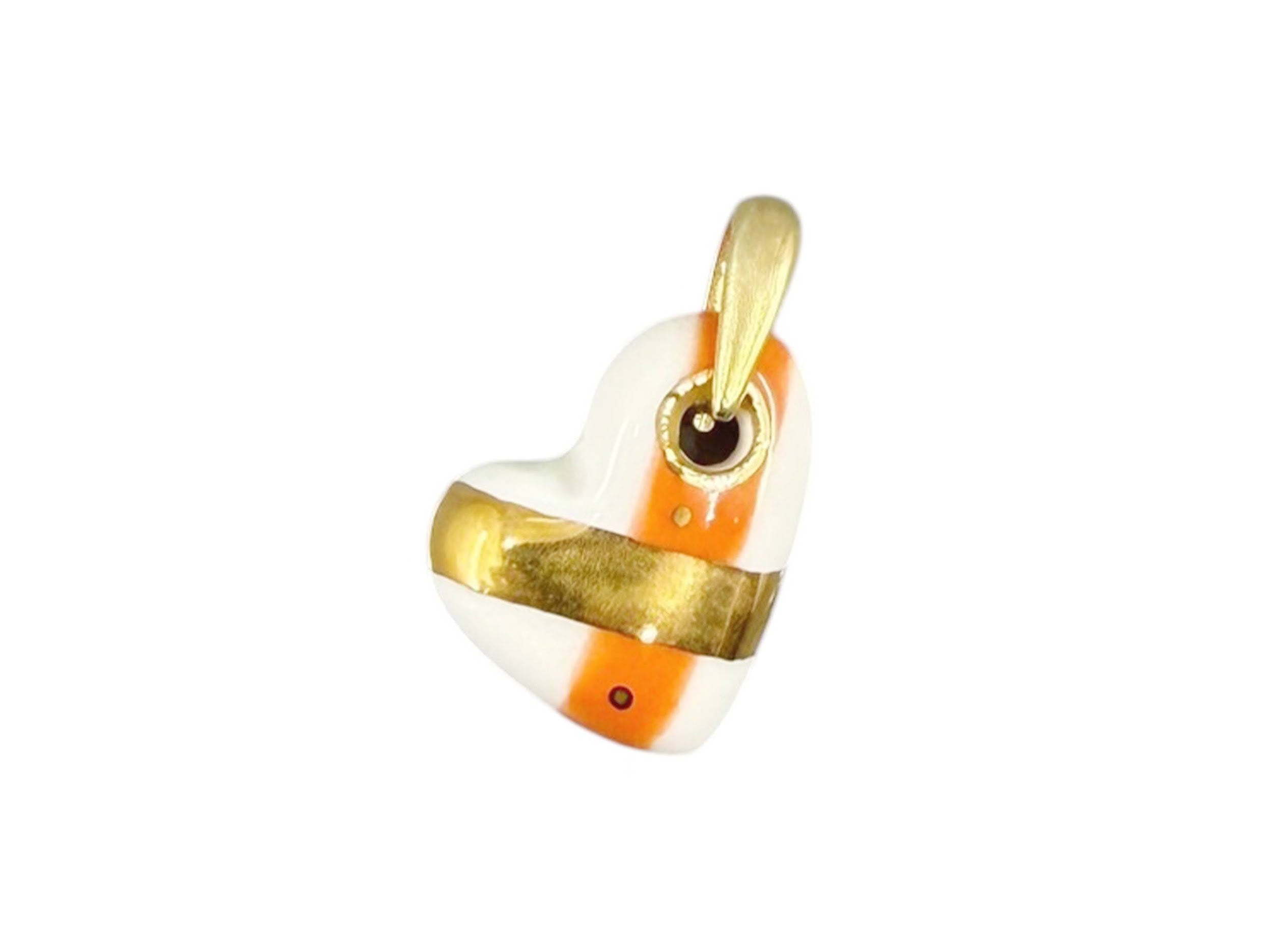 Handpainted Italian Porcelain Small Orange Heart Charm