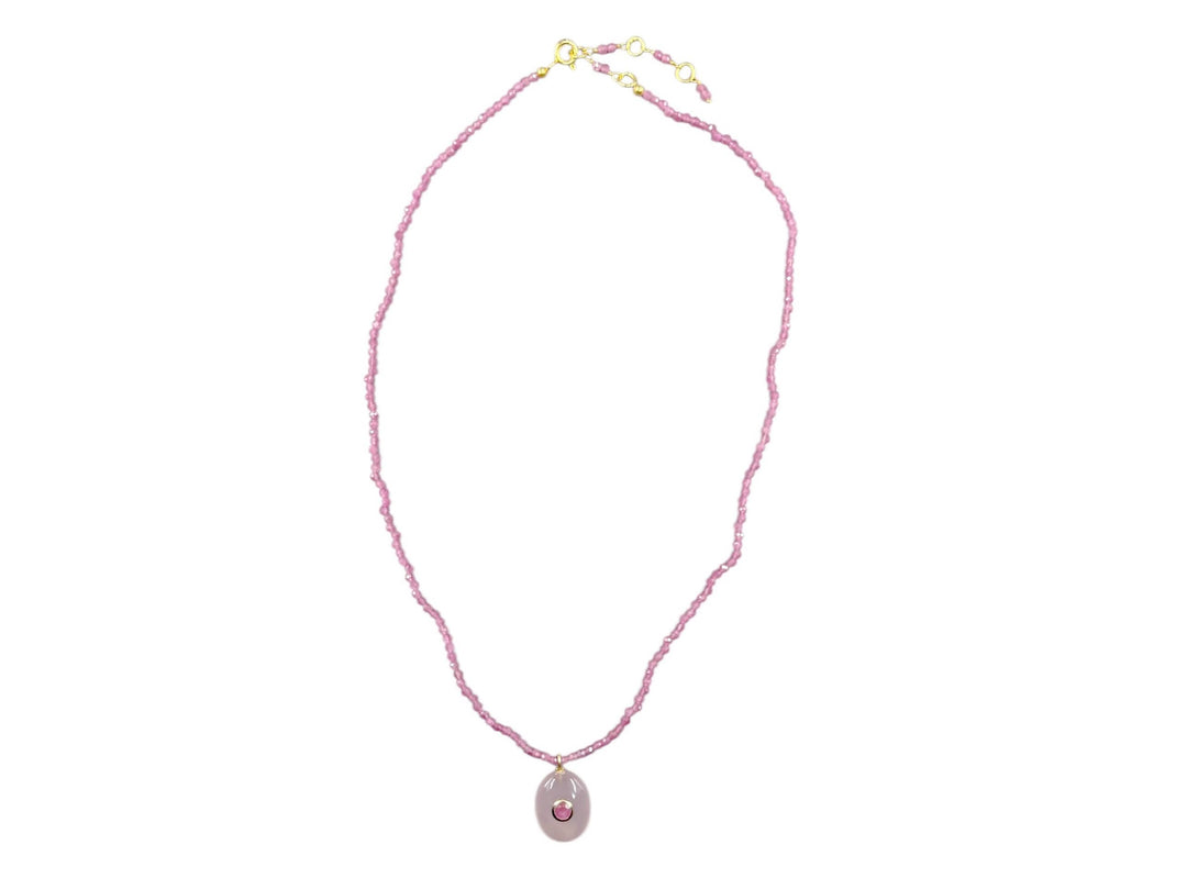 Pink Tourmaline Necklace with Pink Chalcedony Charm