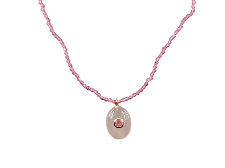 Pink Tourmaline Necklace with Pink Chalcedony Charm