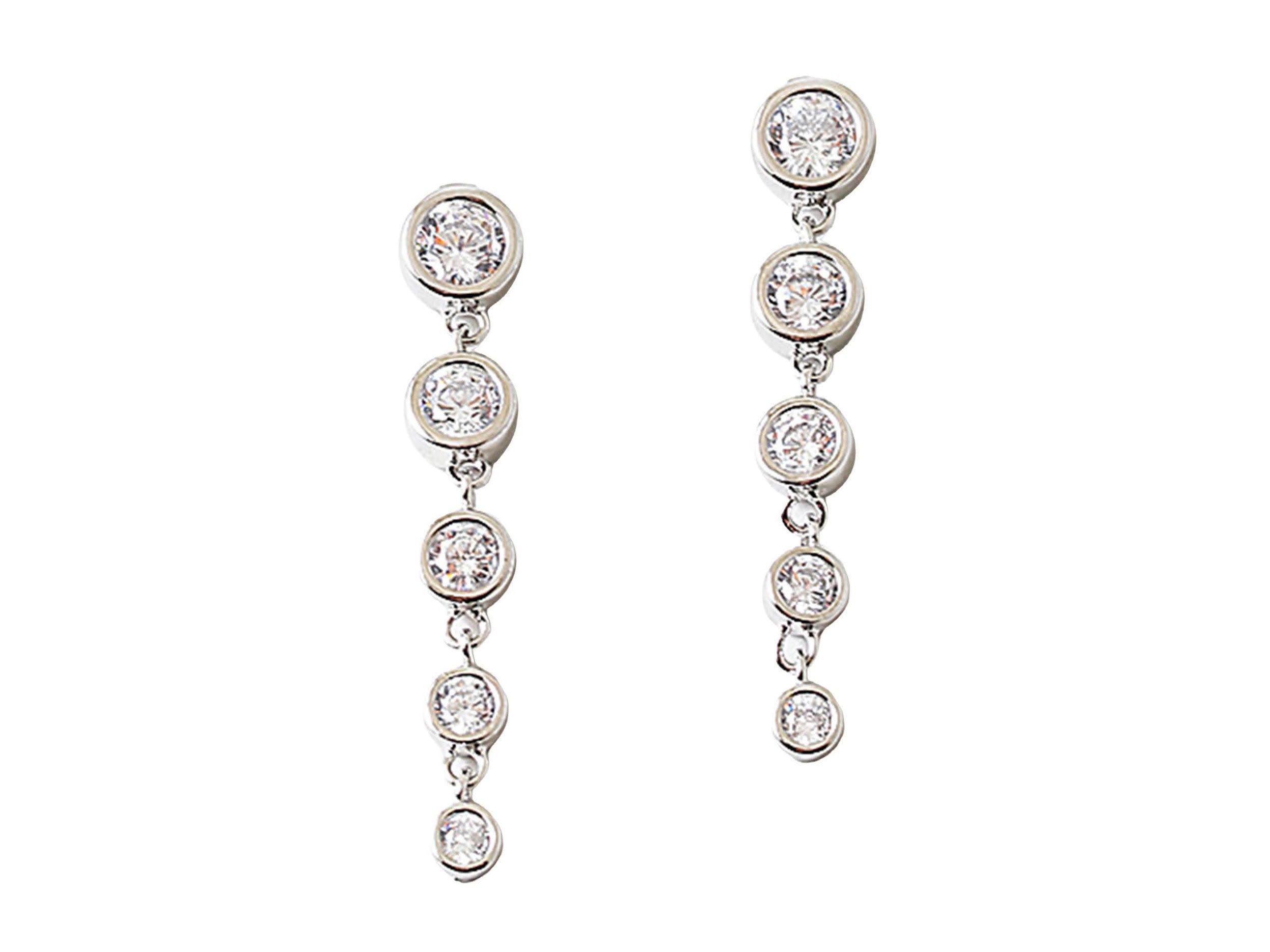 Silver Drop Earrings with Descending CZs