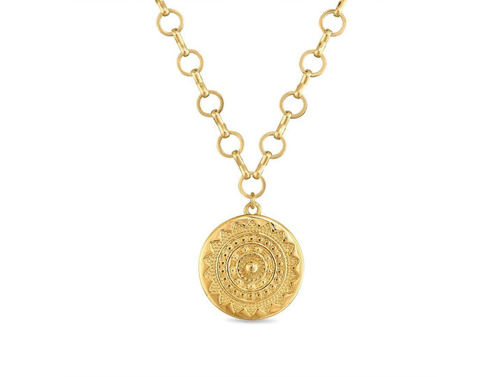 Gold Sun Medallion Necklace