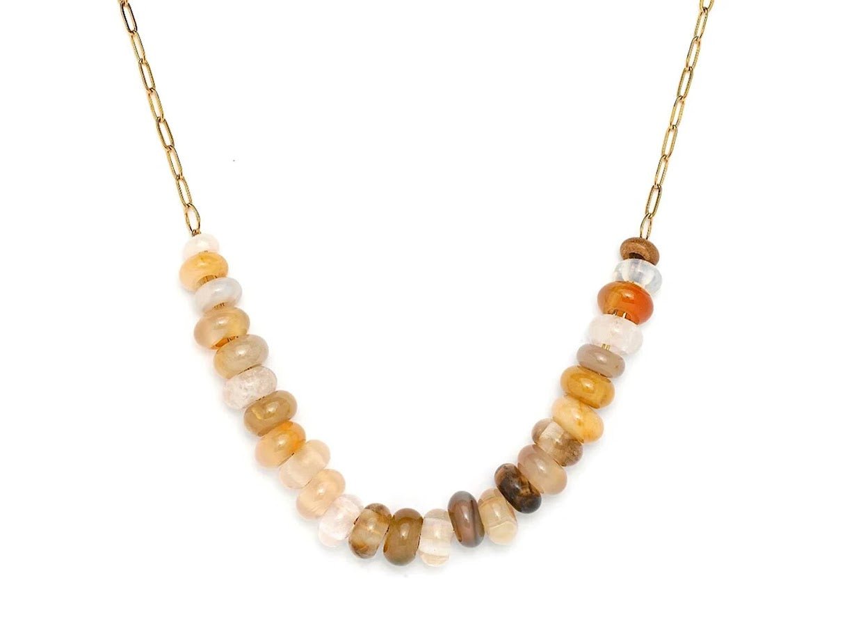 Tan Gemstone and Chain Necklace