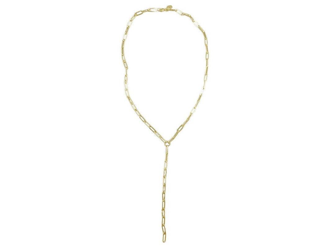 14k Paperclip Chain Lariat Necklace