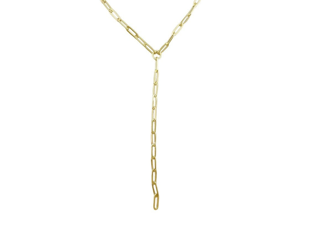 14k Paperclip Chain Lariat Necklace