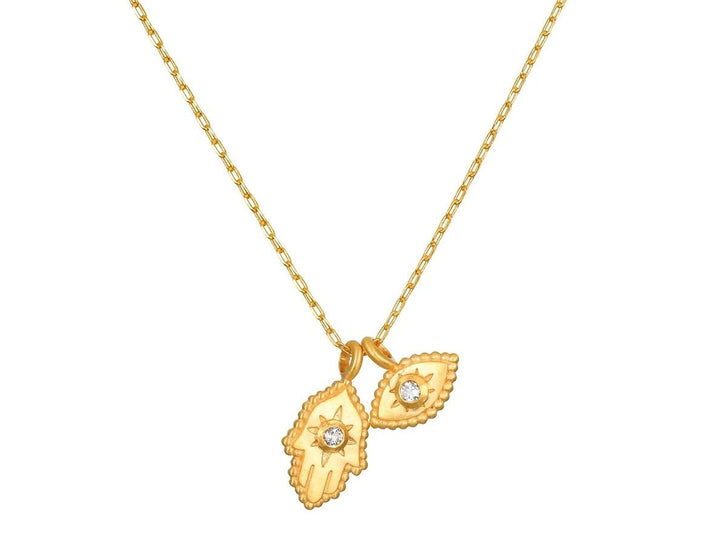Gold Hamsa and Evil Eye Charms Necklace
