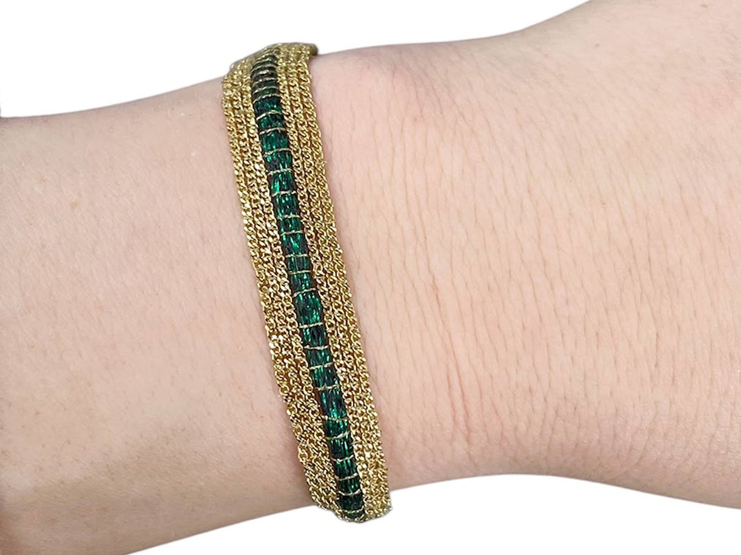 Wider Green Striped Chain Bracelet