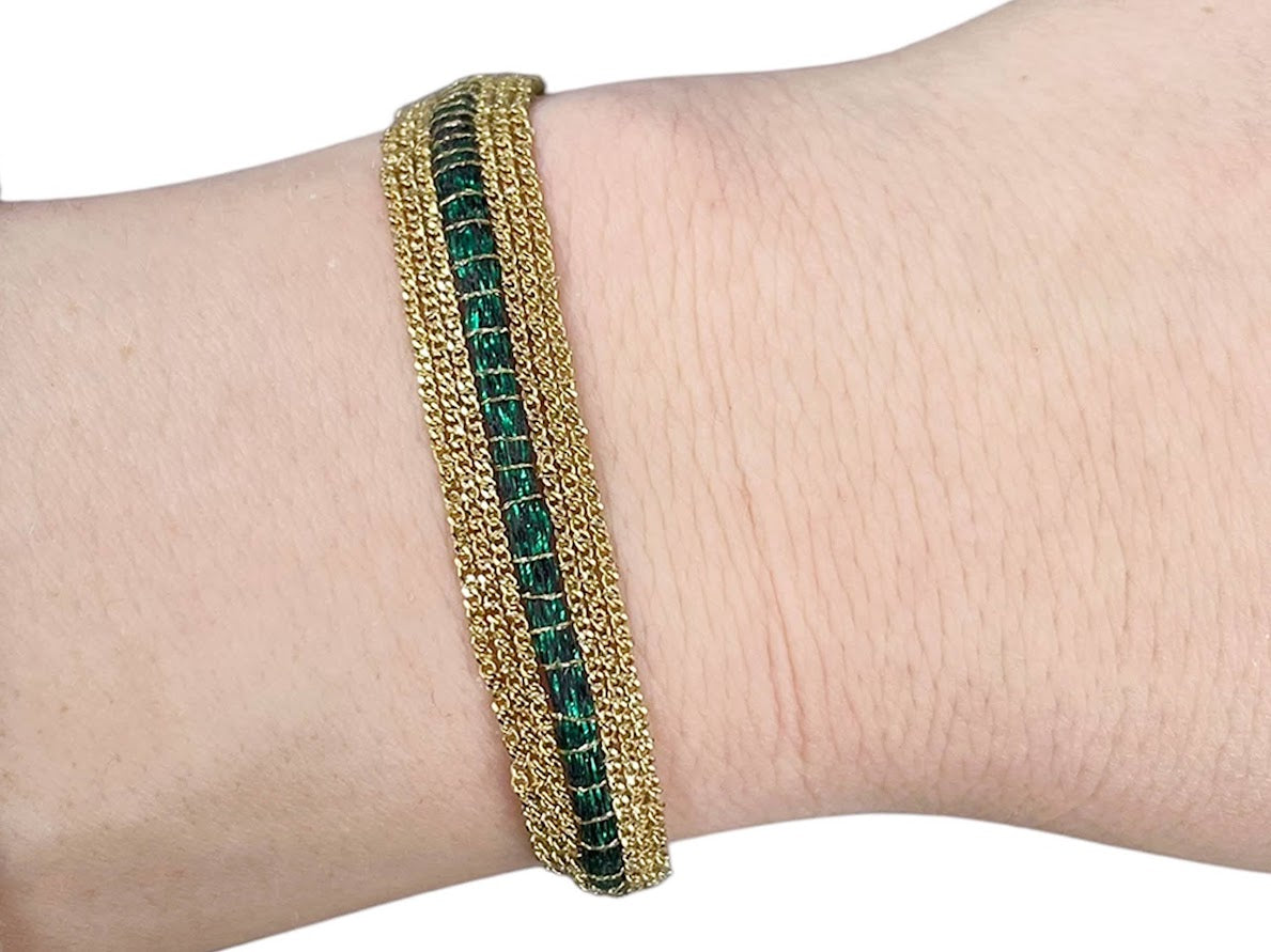 Green Thread Striped Chain Bracelet