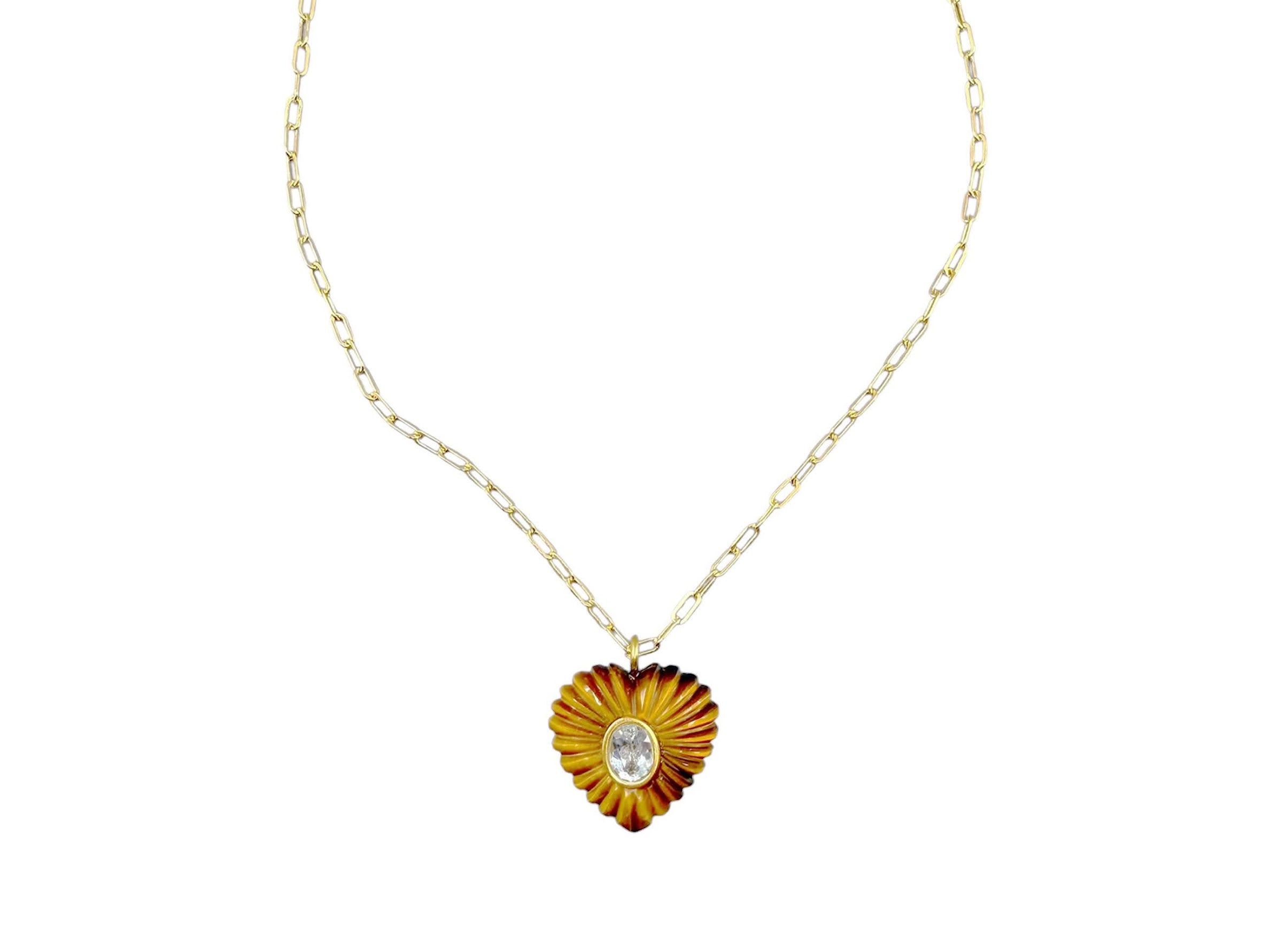 Carved Tiger Eye and Topaz Charm Necklace
