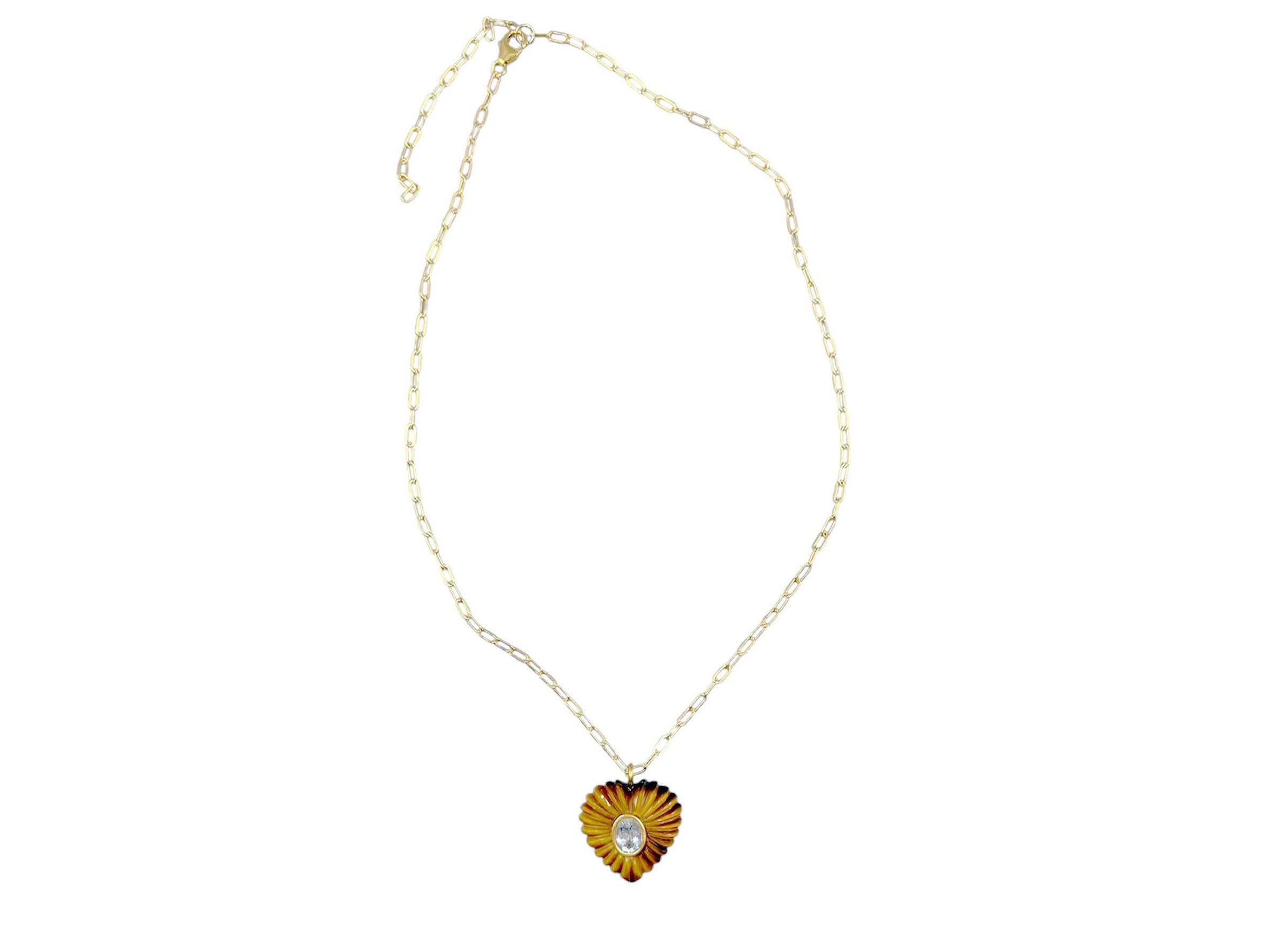 Carved Tiger Eye and Topaz Charm Necklace