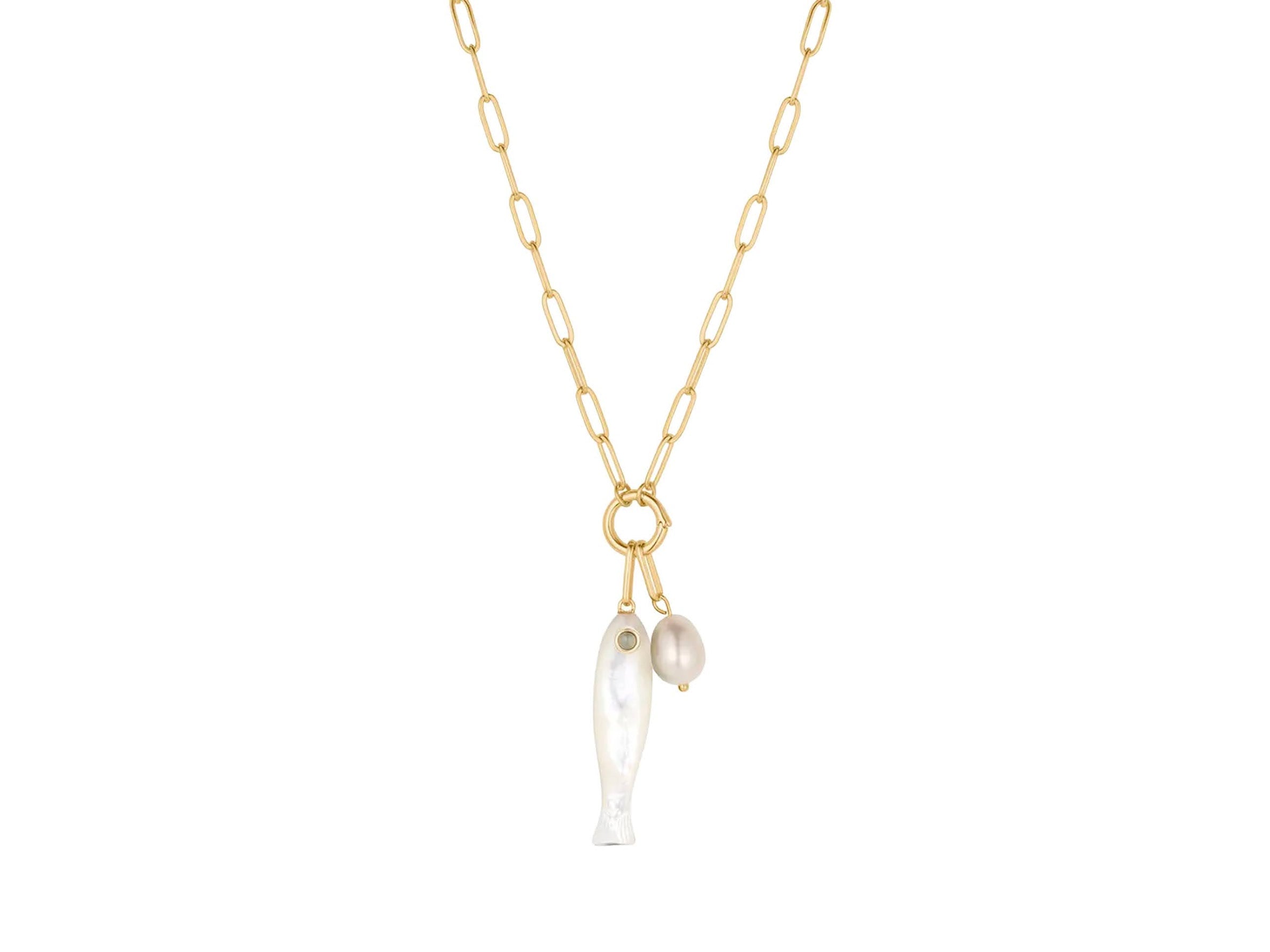 Mother of Pearl Fish Charm and Pearl Necklace