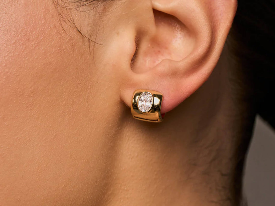 Gold Wide Huggie Hoops with CZs