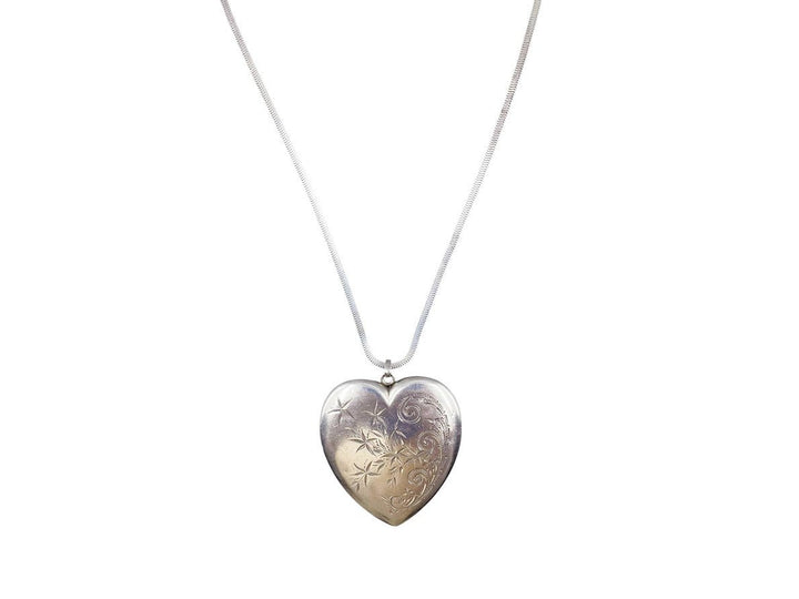 SS 1940s Heart Locket on Herringbone Chain