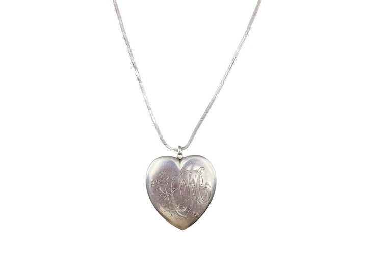 SS 1940s Heart Locket on Herringbone Chain